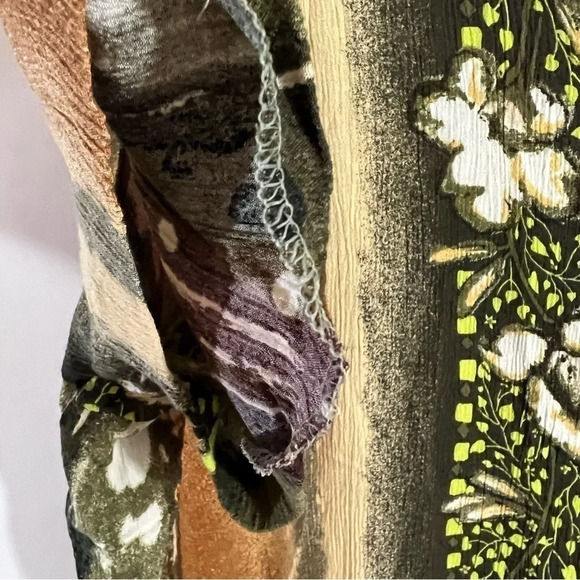 Ashley Stewart Tropical Button Up Shirt Size 20 Earth Tones Floral Striped Spots - Picture 6 of 7